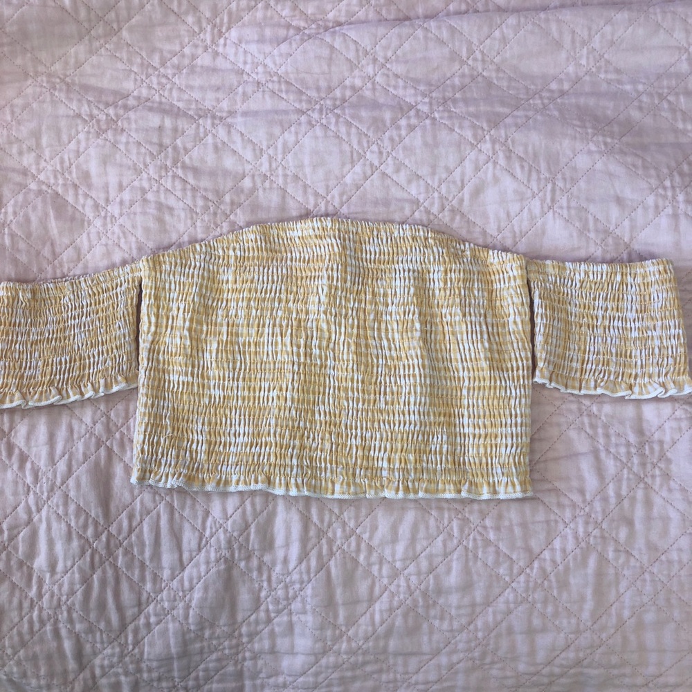 Wild Honey Gingham Cropped Off-the-Shoulder Top